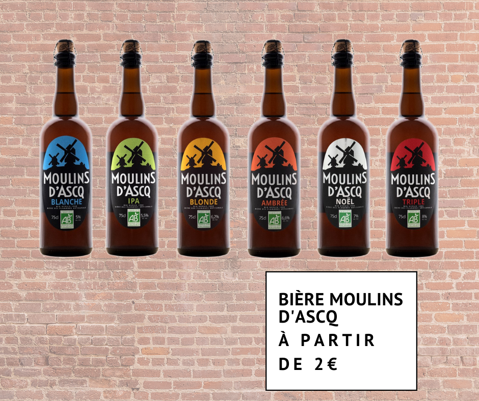 Gamme de bières biologiques Moulins d'Ascq à partir de 2 euros